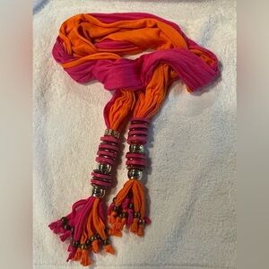 Vibrant Pink & Orange Statement Jewelry Scarf | Long 88” Boho Wrap